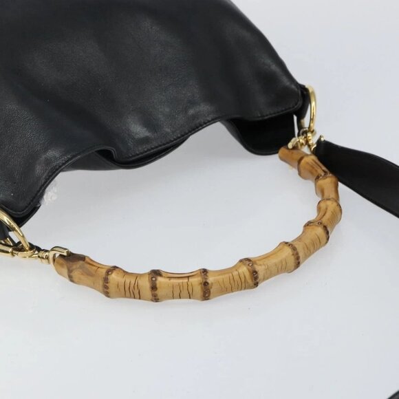GUCCI Bamboo Shoulder Bag Leather 2way Black Gold 001 1638 Auth 142796 - Picture 7 of 16